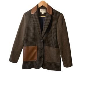Steve Madden Kelly Tweed Blazer in Peacoat Xtra Small New Womens Plaid Jacket